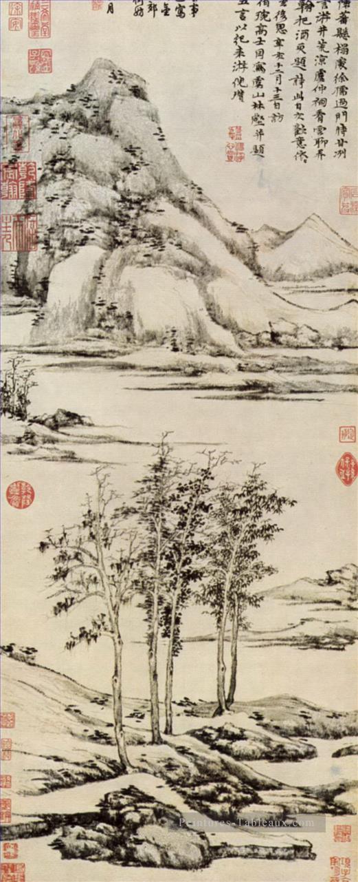 arbres dans une vallée de la rivière en y Shan 1371 vieille encre de Chine Peintures à l'huile
